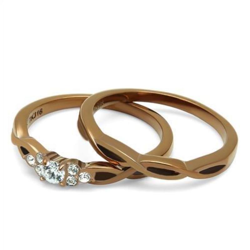 IP Coffee light Stainless Steel Ring with AAA Grade CZ in Clear