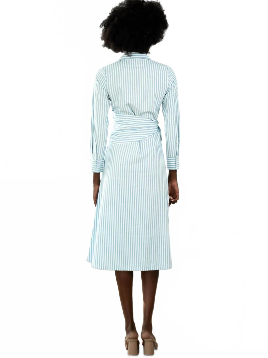 Sasha Shirt Midi Dress In Blue Stripe