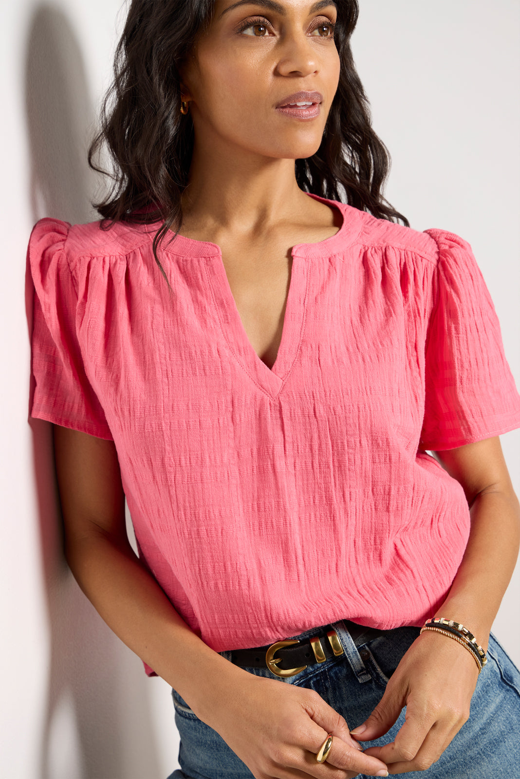 Women's Shelby Textured Split Neck Top