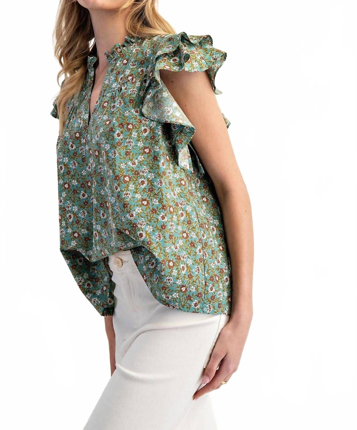 Beautiful Feelings Top In Mint Floral
