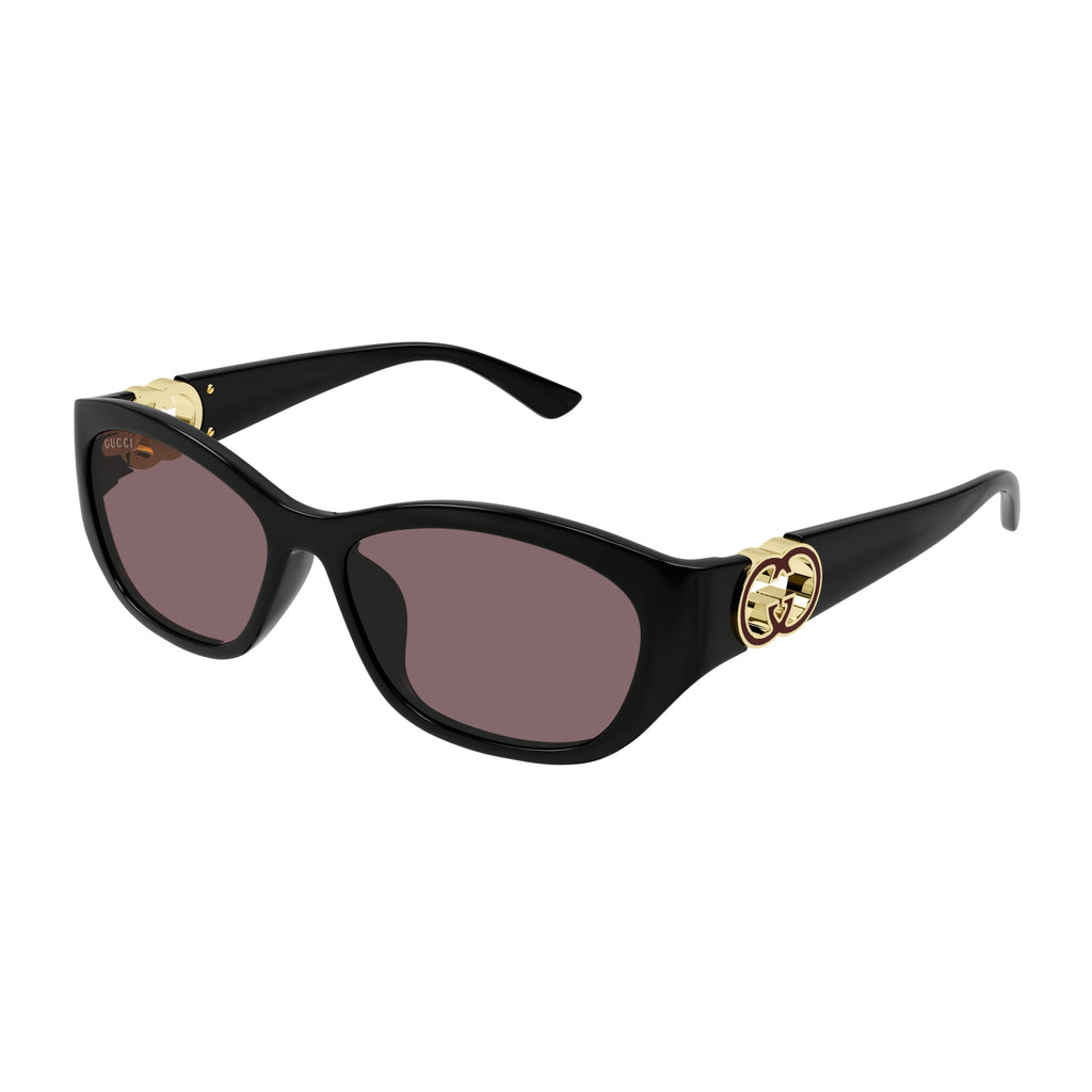 Gg1826Sk Slightly Rounded Rectangular Black Sunglasses