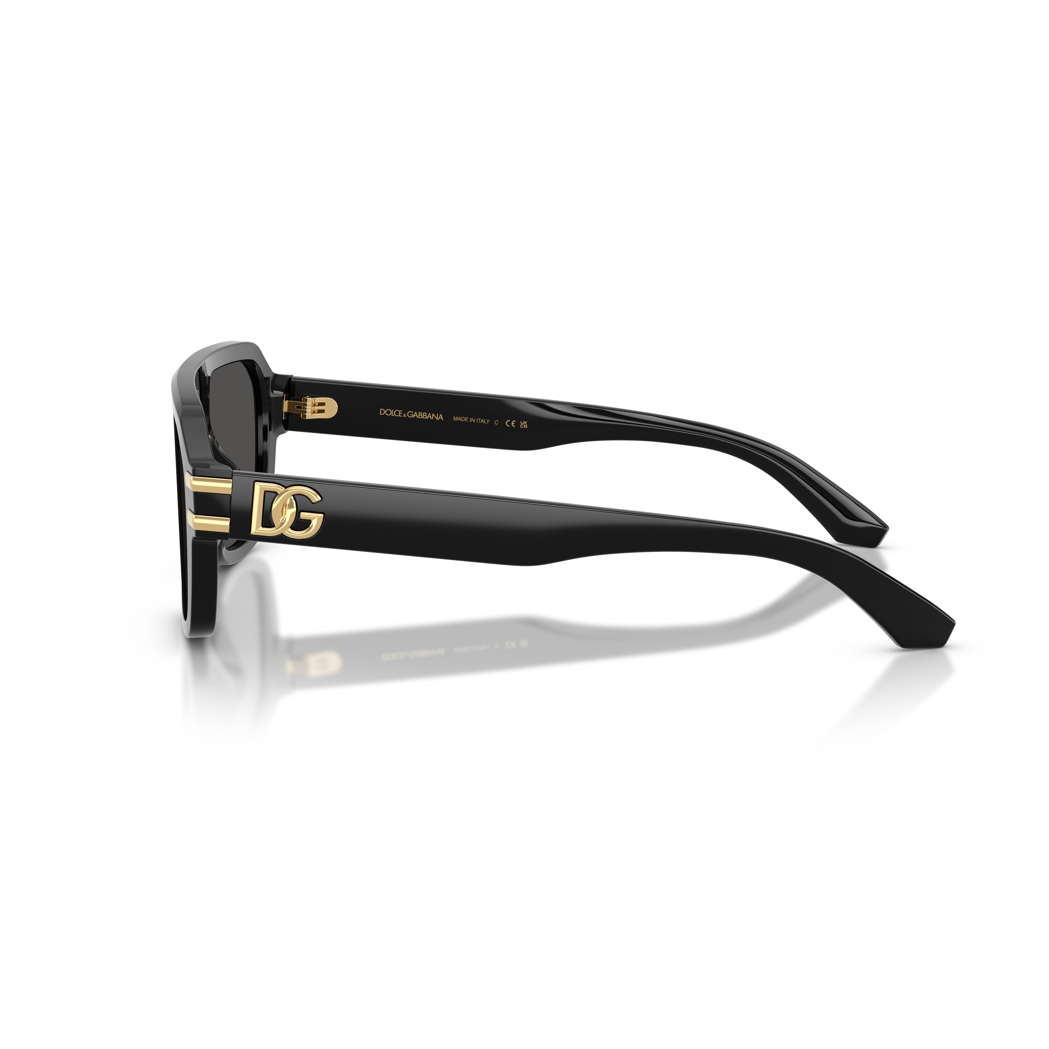 0Dg4507 Rectangular Black Acetate Sunglasses with Gold Accents