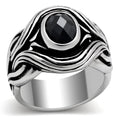 High polished (no plating) Stainless Steel Ring with AAA Grade CZ in Jet