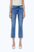 Mid Rise Straight Raw Edge Jeans In Medium Blue