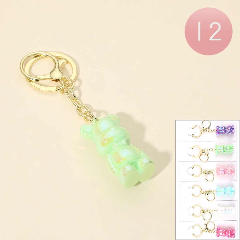 12PCS - Iridescent Cute Bear Charm Keychain Bag Charms