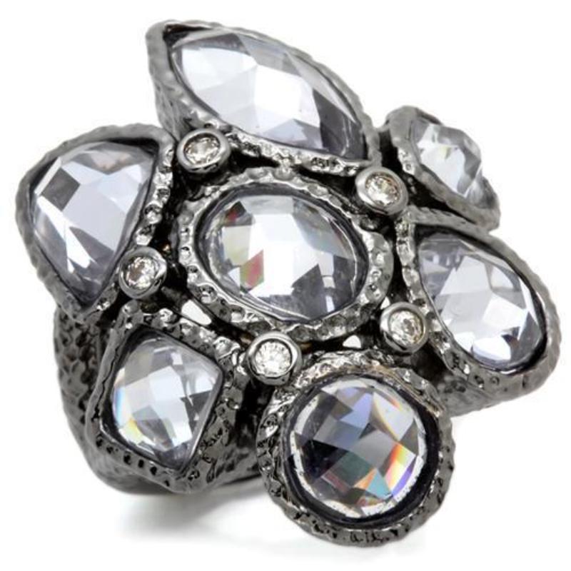 Ruthenium Brass Ring with AAA Grade CZ in Light Amethyst