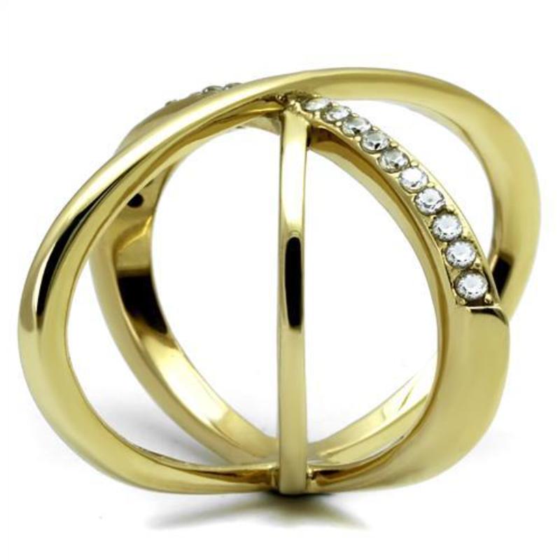 IP Gold(Ion Plating) Stainless Steel Ring with AAA Grade CZ in Clear