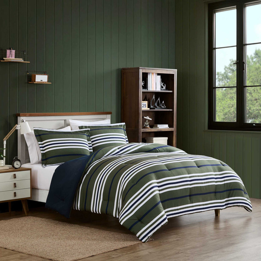 Nautica Uphaul Stripe Green King Comforter Set