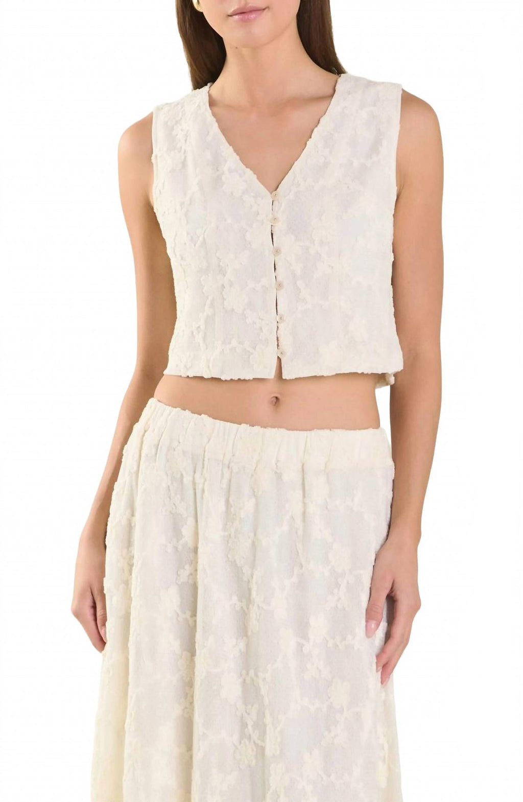 Floral Lace Vest In Off White