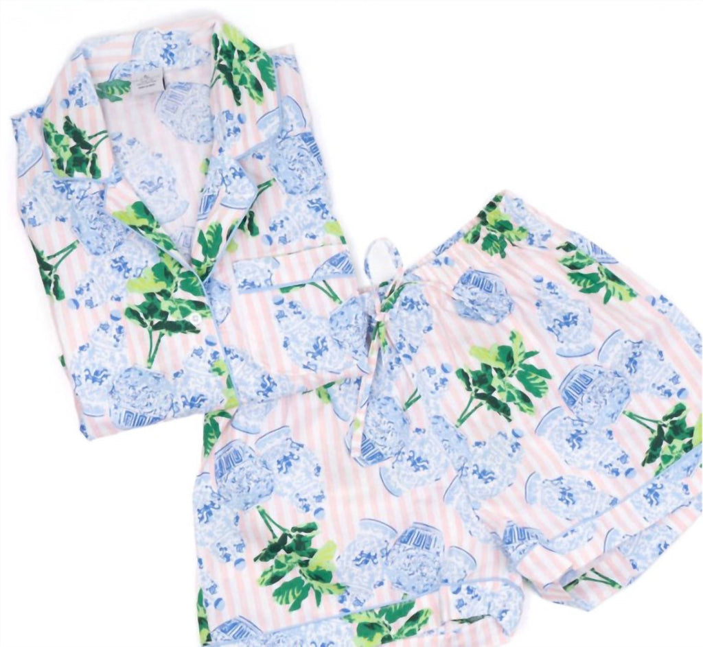 Lane Short Pajama Set In Ginger Fig Stripe