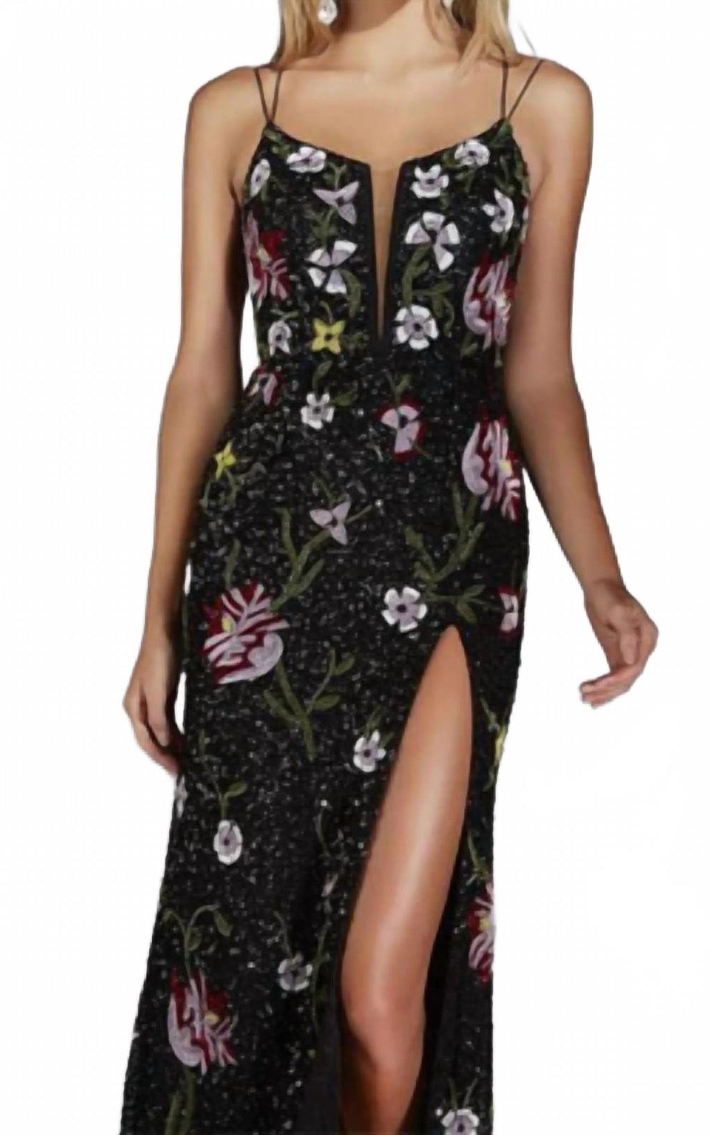Hand-Beaded Floral Dress In Black/multi