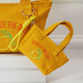 Squeeze Day Lemon Embroidered Mini Canvas Tote Bag Keychain Bag Charm