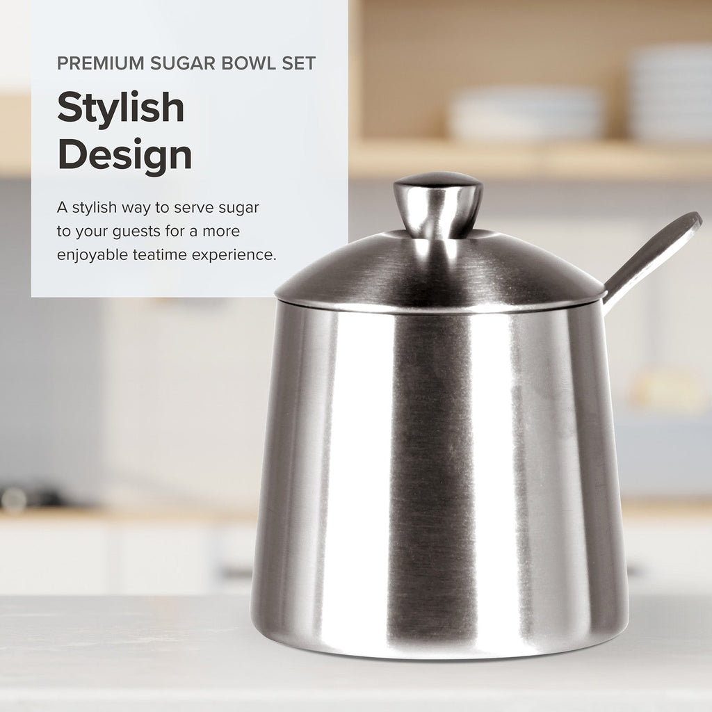 Frieling Sugar Bowl with Spoon, Brushed Stainless Steel Finish, 10-Ounce