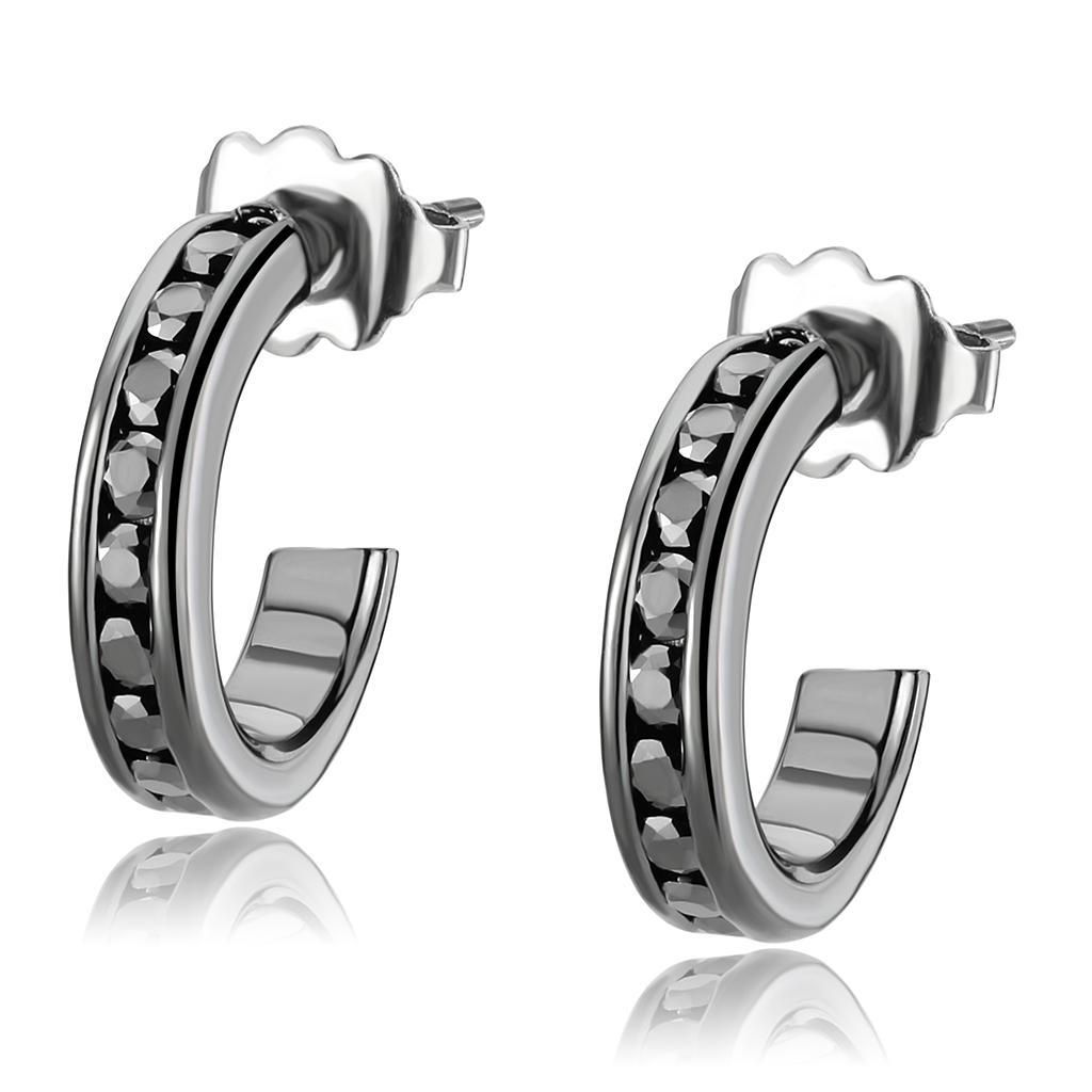 IP Light Black Brass Earrings with Top Grade Crystal in Light Gray