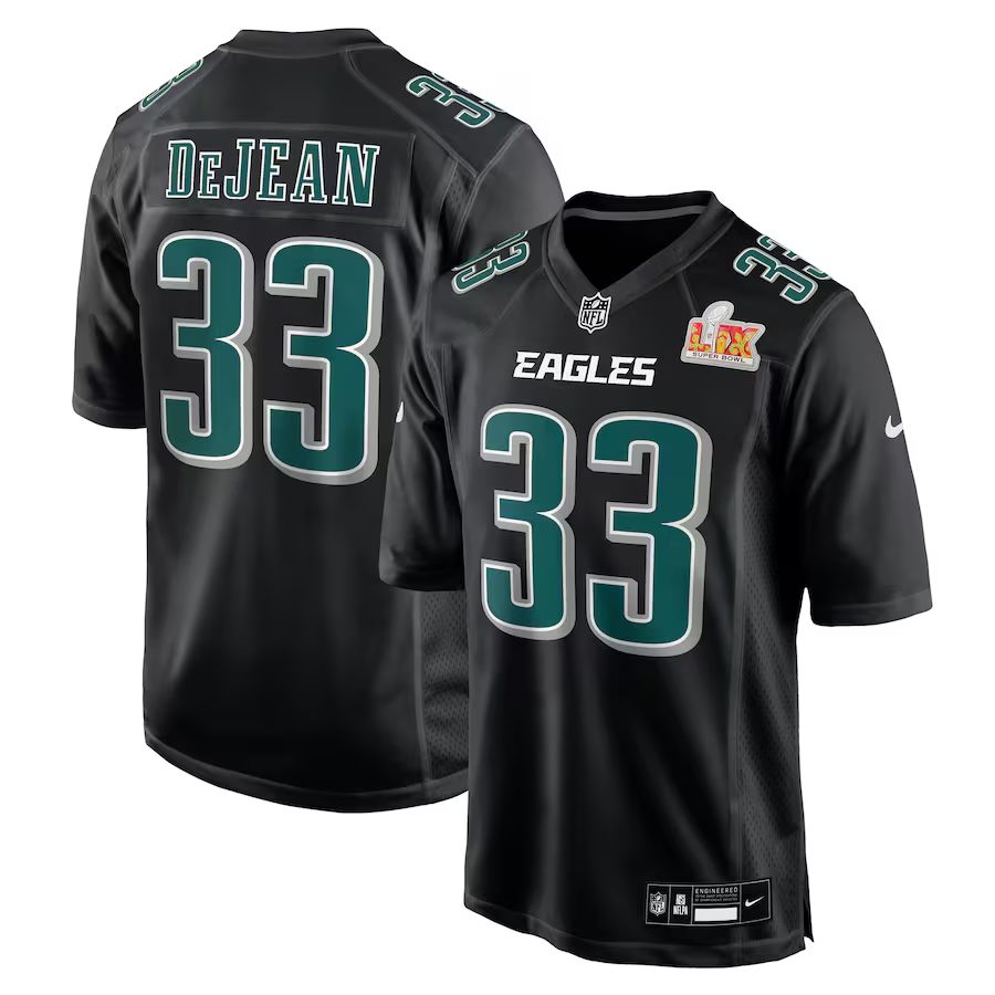 Men's Philadelphia Eagles Cooper DeJean #33 Carbon Black Super Bowl LIX Fashion Game Player Jersey1