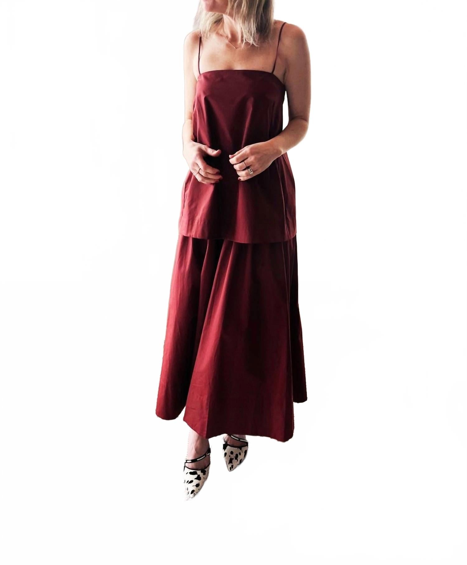 Cotton Strap Maxi Dress In Red