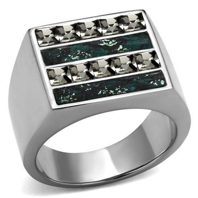 High polished (no plating) Stainless Steel Ring with Leather in Assorted