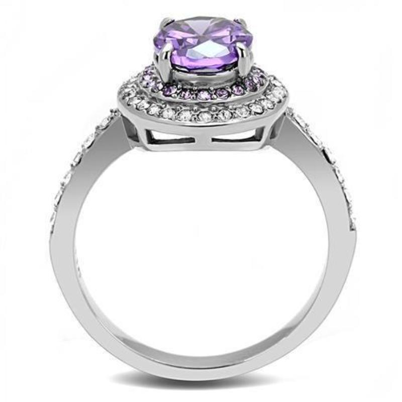 High polished (no plating) Stainless Steel Ring with AAA Grade CZ in Amethyst