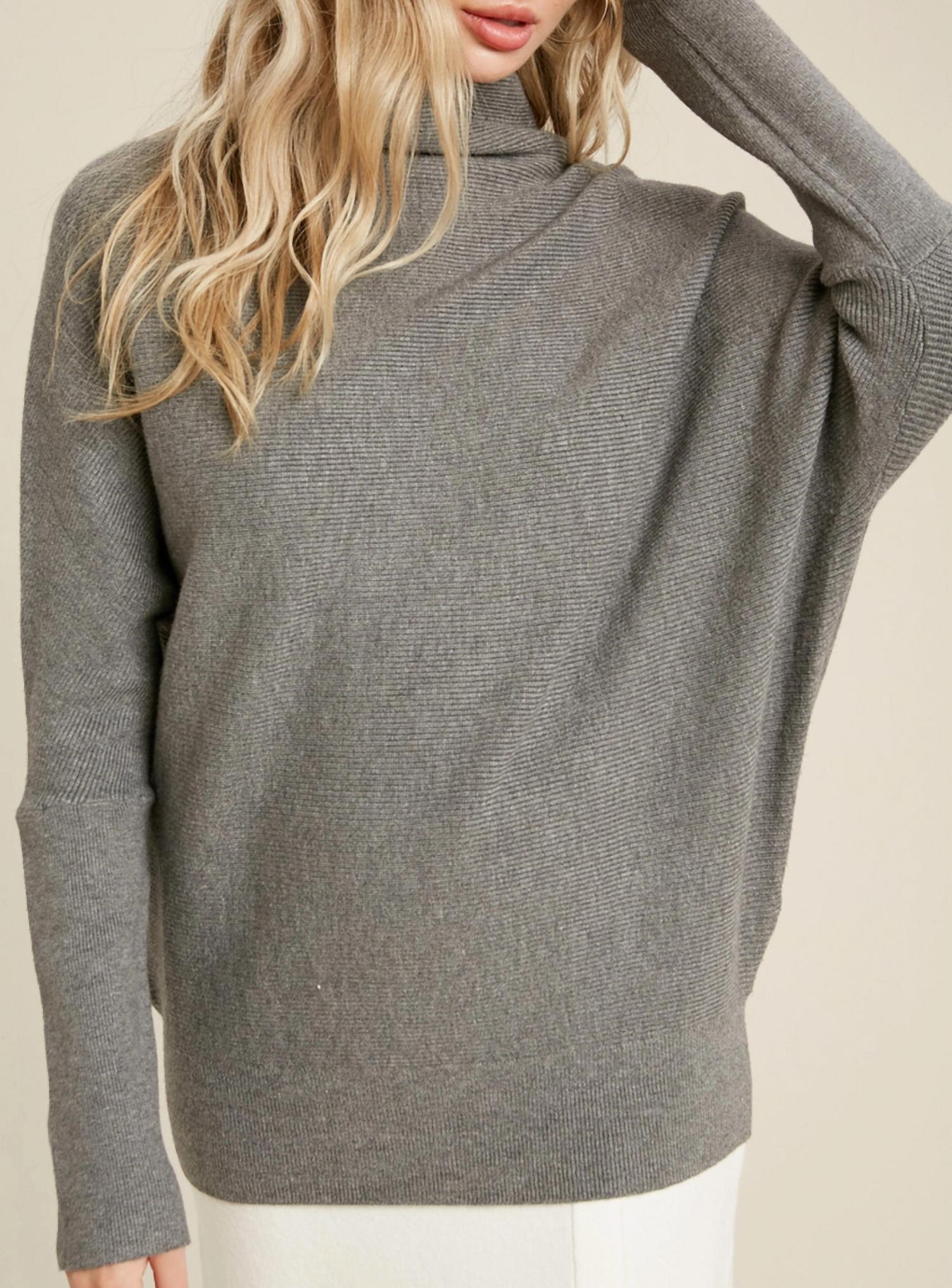 Slouch Neck Dolman Sleeved Pullover In Dark Grey