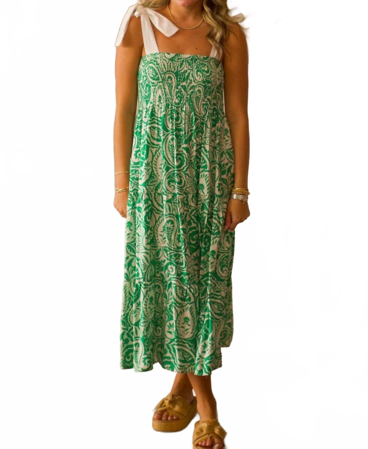 Paisley Tie Strap Dress In Verdant