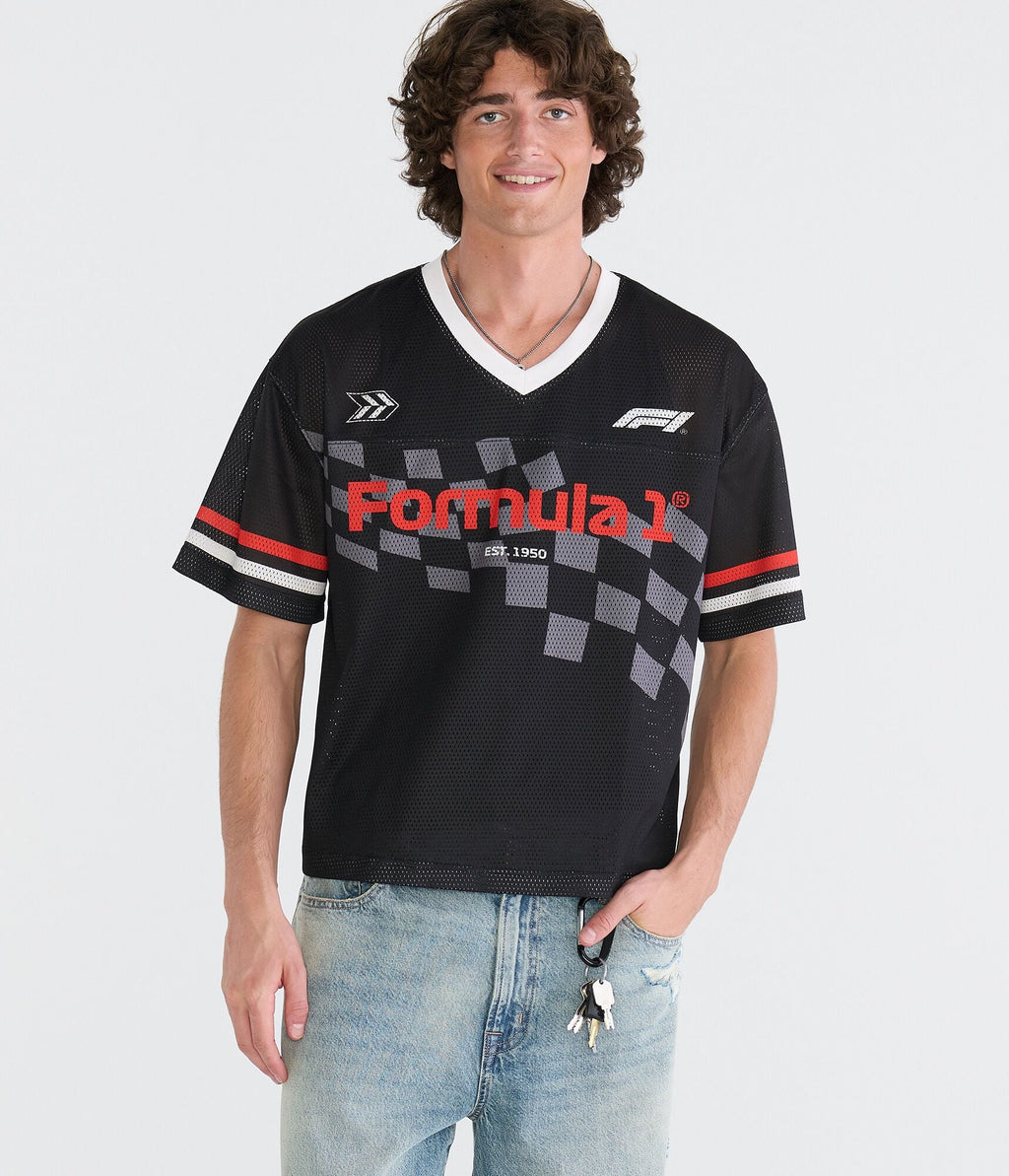 Aeropostale Formula 1 Checkered Flag Boxy V-Neck Jersey