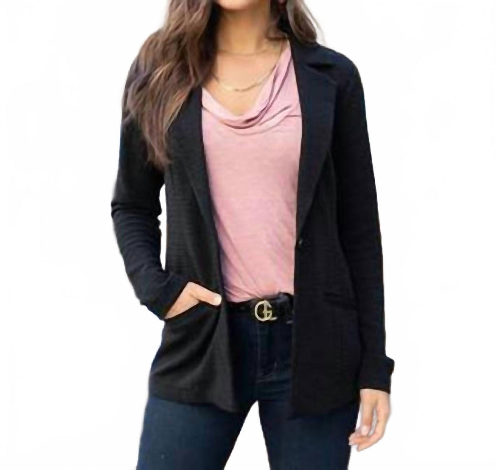 Textured Front Button Blazer In Black
