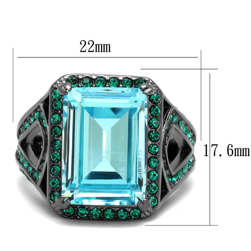 IP Light Black Stainless Steel Ring with Top Grade Crystal in Sea Blue