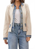 Denim Trim Jacket In Ecru
