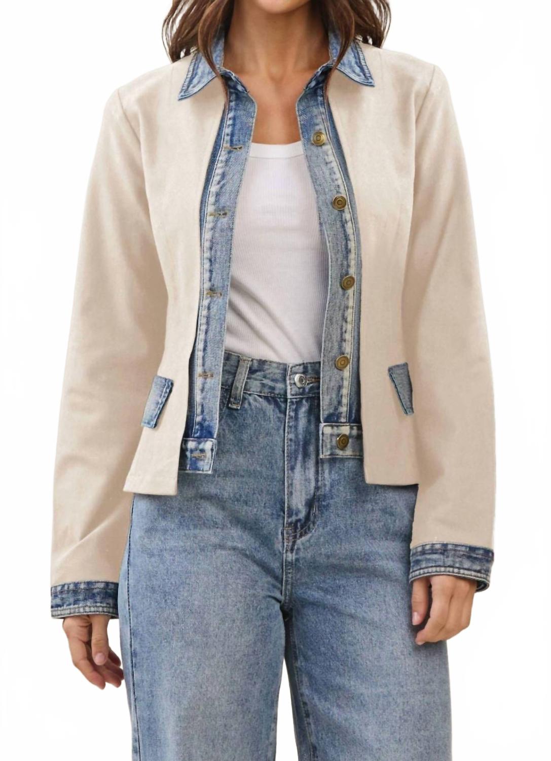 Denim Trim Jacket In Ecru