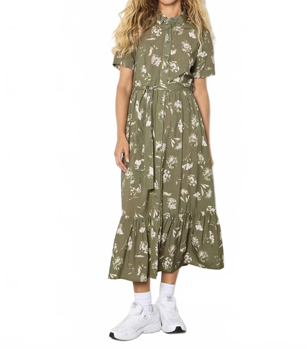 Pressed Daisy Shirt Dress In Khaki