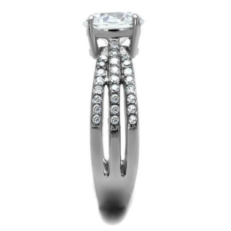 High polished (no plating) Stainless Steel Ring with AAA Grade CZ in Clear