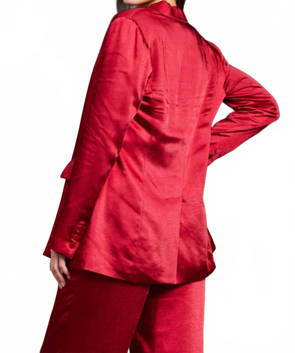 One Button Dull Satin Blazer In Red