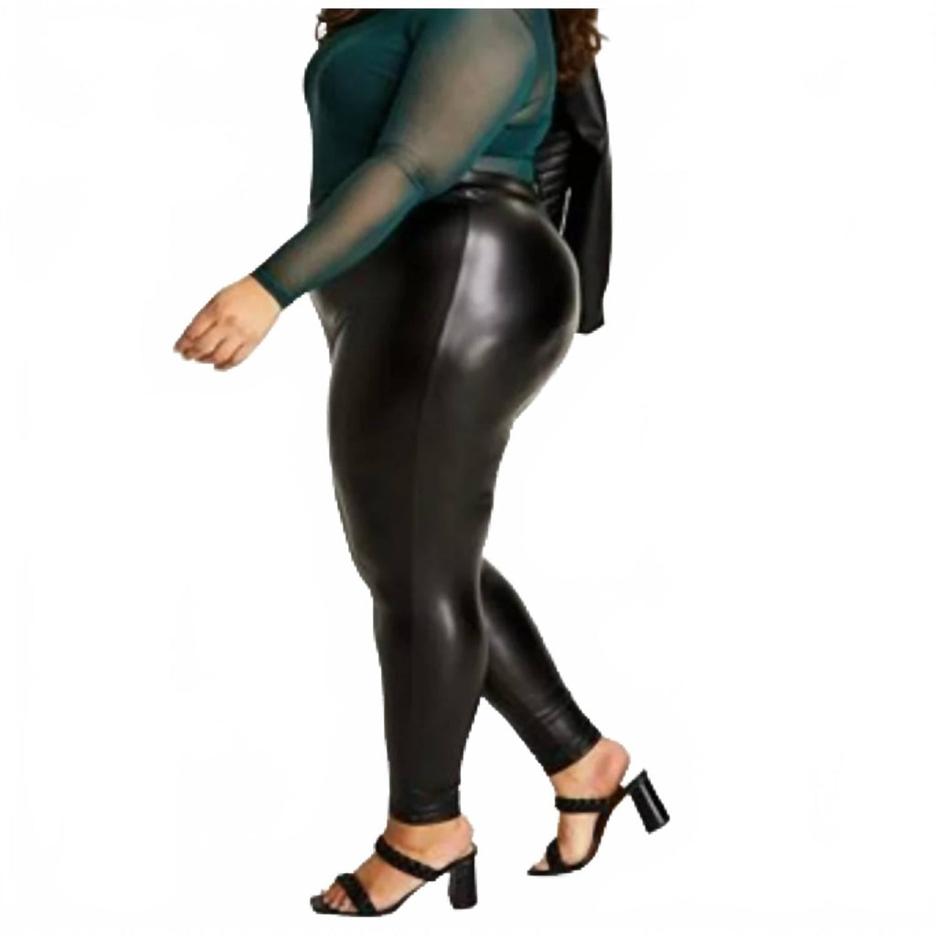 Faux Leather High Rise Leggings - Plus In Black
