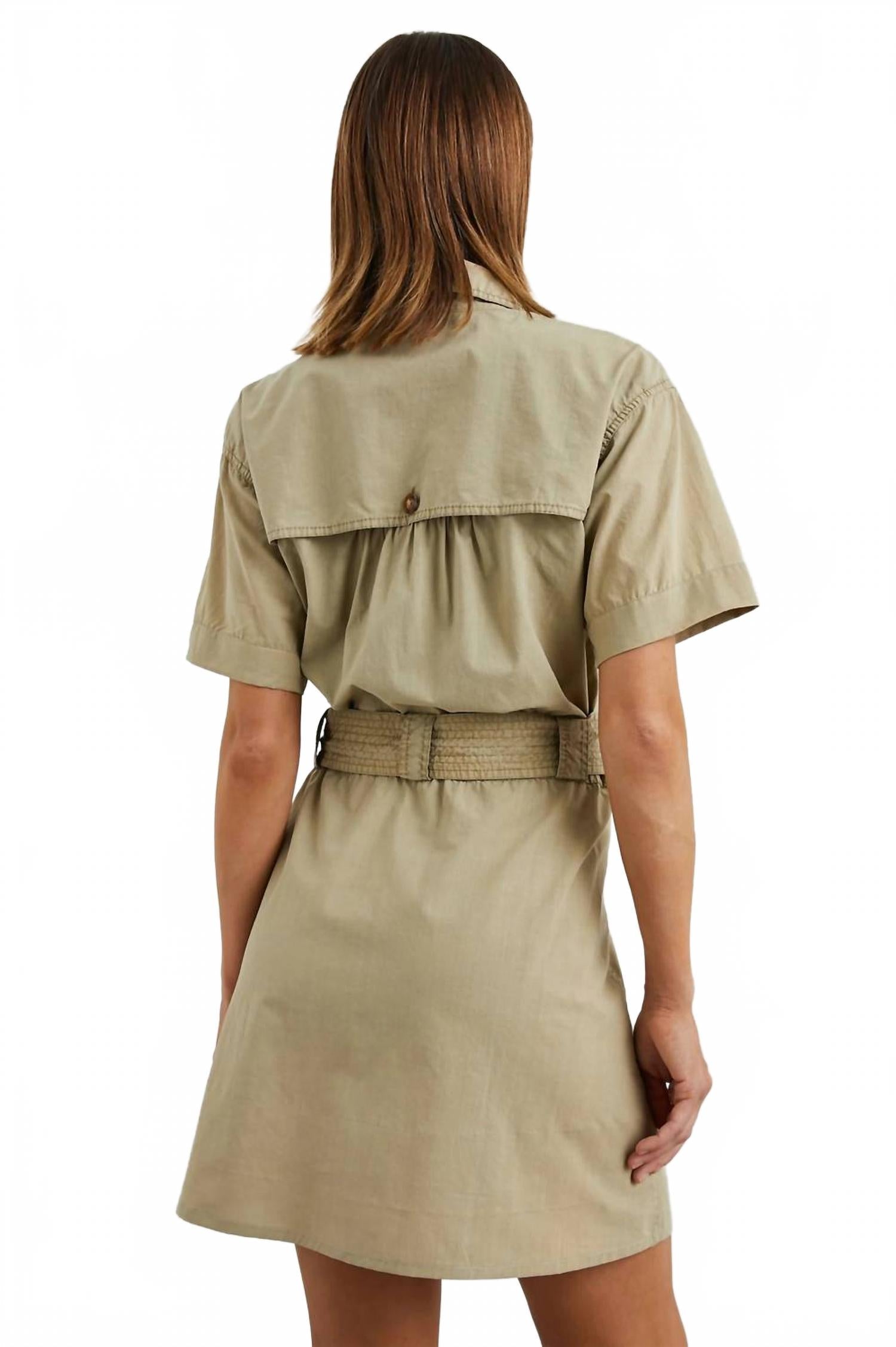 Natalie Sleek Tie-Belt Dress In Beige