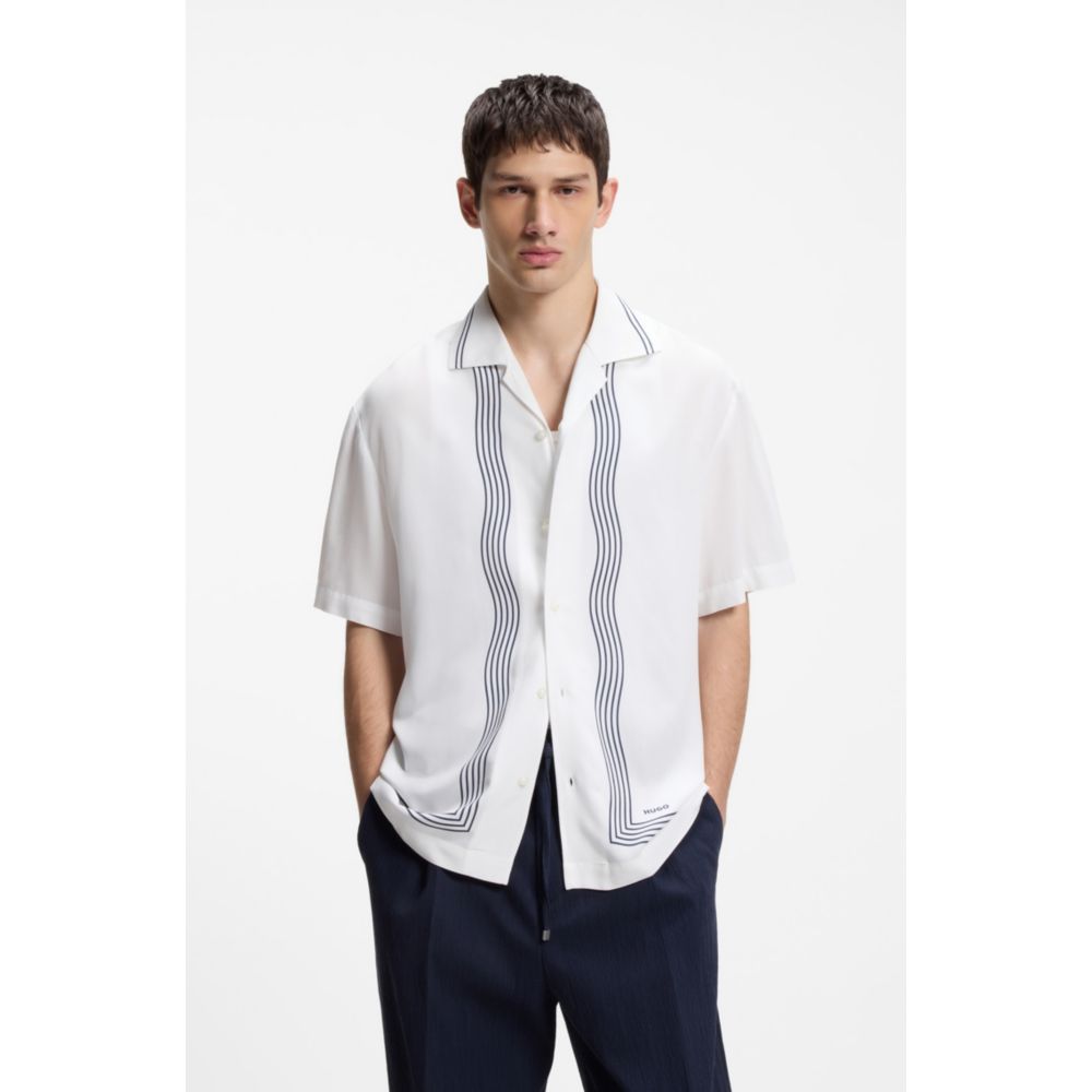Oversized-fit printed shirt with camp collar