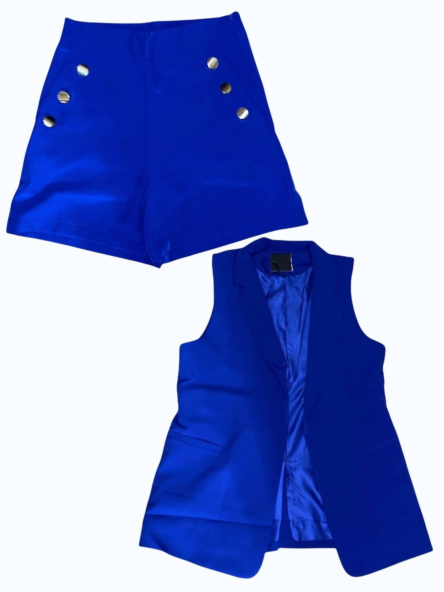 Women's Vest And High Waisted Short Set In Royal Blue