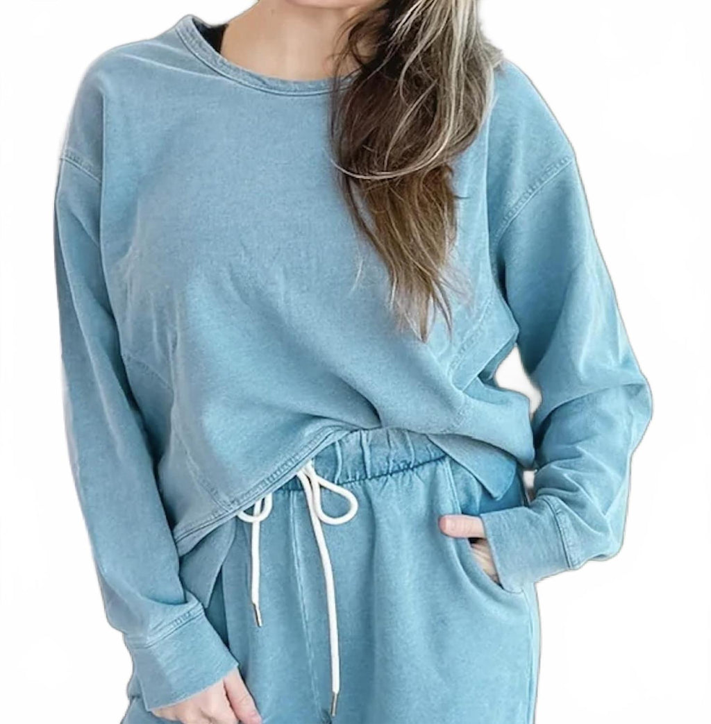 Terry Denim Long Sleeves Top In Blue