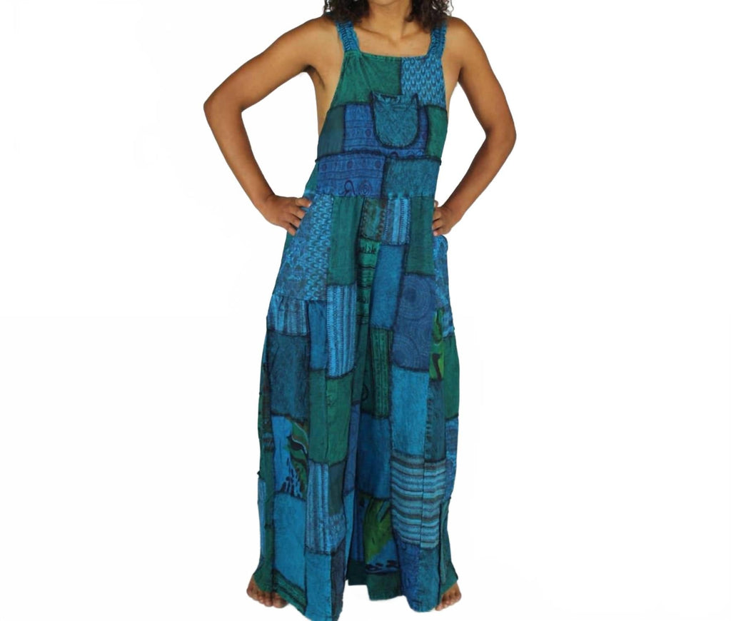 Baggy Patchwork Overalls In Blue