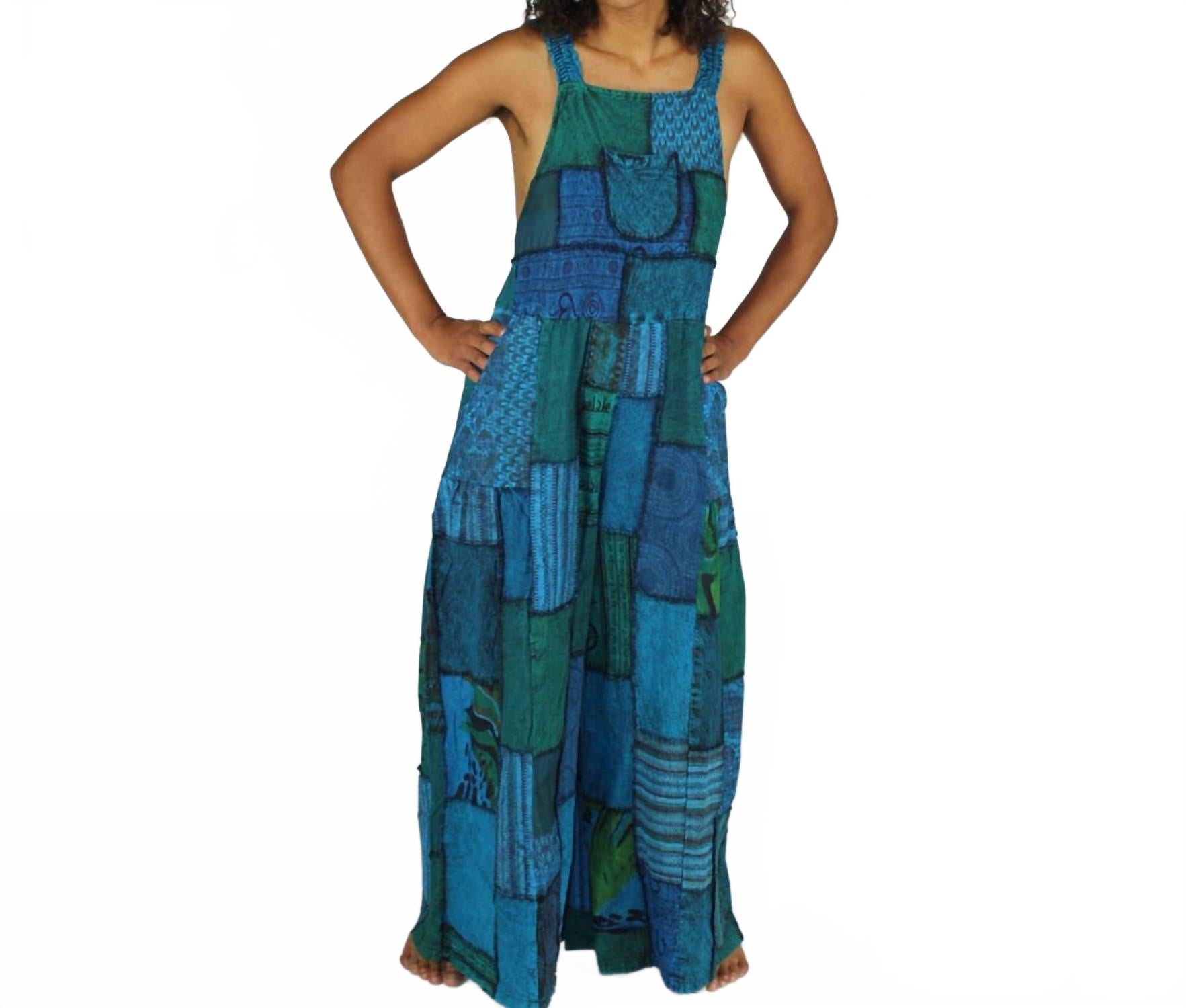 Baggy Patchwork Overalls In Blue