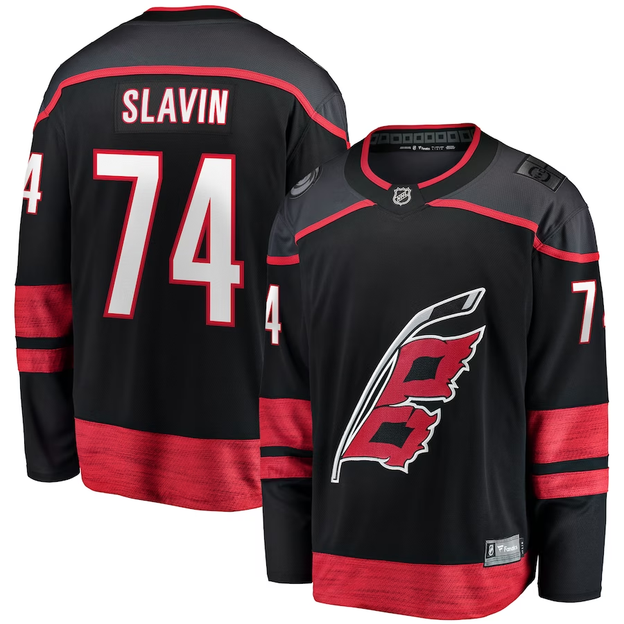 Men's Carolina Hurricanes Jaccob Slavin #74 Black Home Breakaway Player jersey