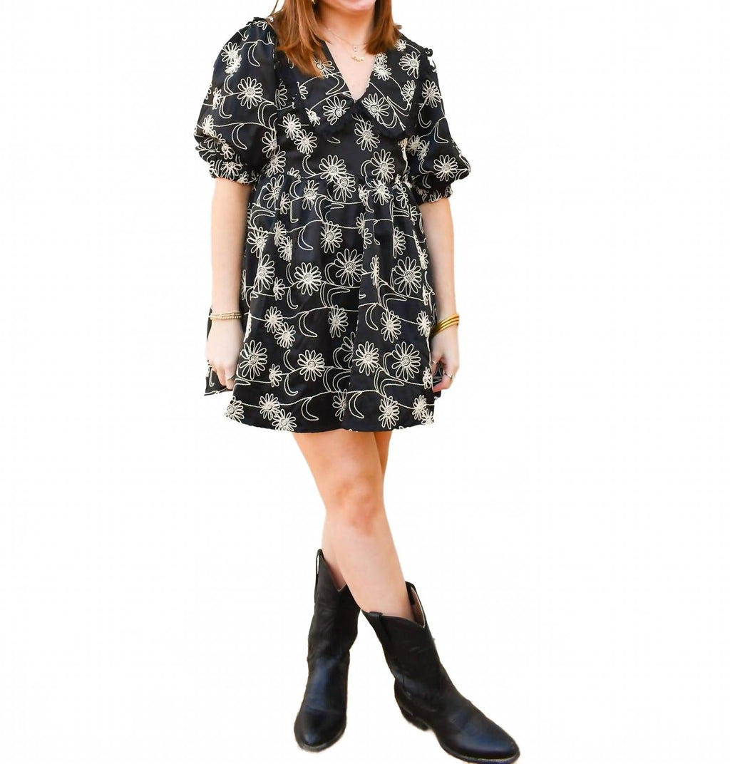 Big Collar Lace Trim Mini Dress In Black