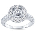 1ct Halo Diamond Engagement Ring Setting 14K White Gold Size Selectable