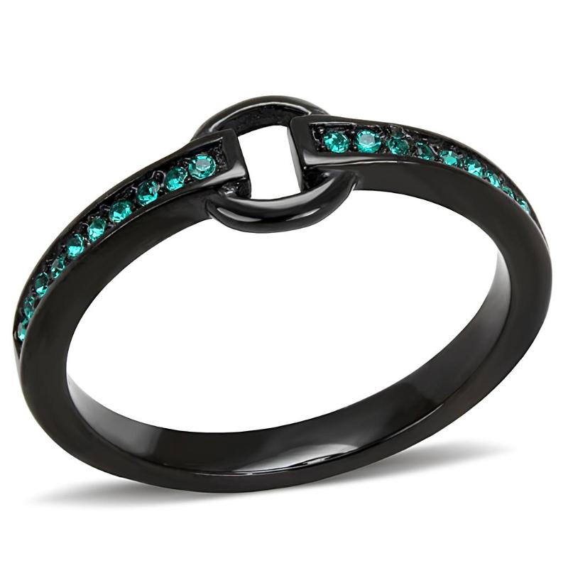 IP Black(Ion Plating) Stainless Steel Ring with Top Grade Crystal in Emerald