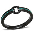 IP Black(Ion Plating) Stainless Steel Ring with Top Grade Crystal in Emerald