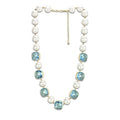 Gold Brass Necklace with Synthetic Synthetic Glass in Sea Blue