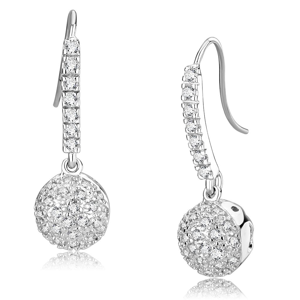 Rhodium Brass Earrings with AAA Grade CZ in Clear
