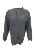 Grey Fine Wool Round Neck Cardigan