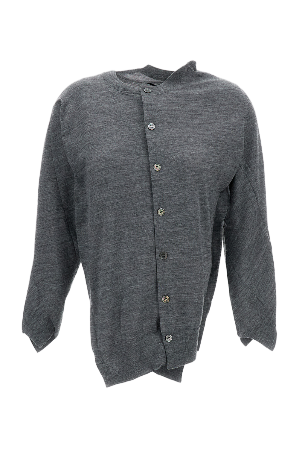Grey Fine Wool Round Neck Cardigan