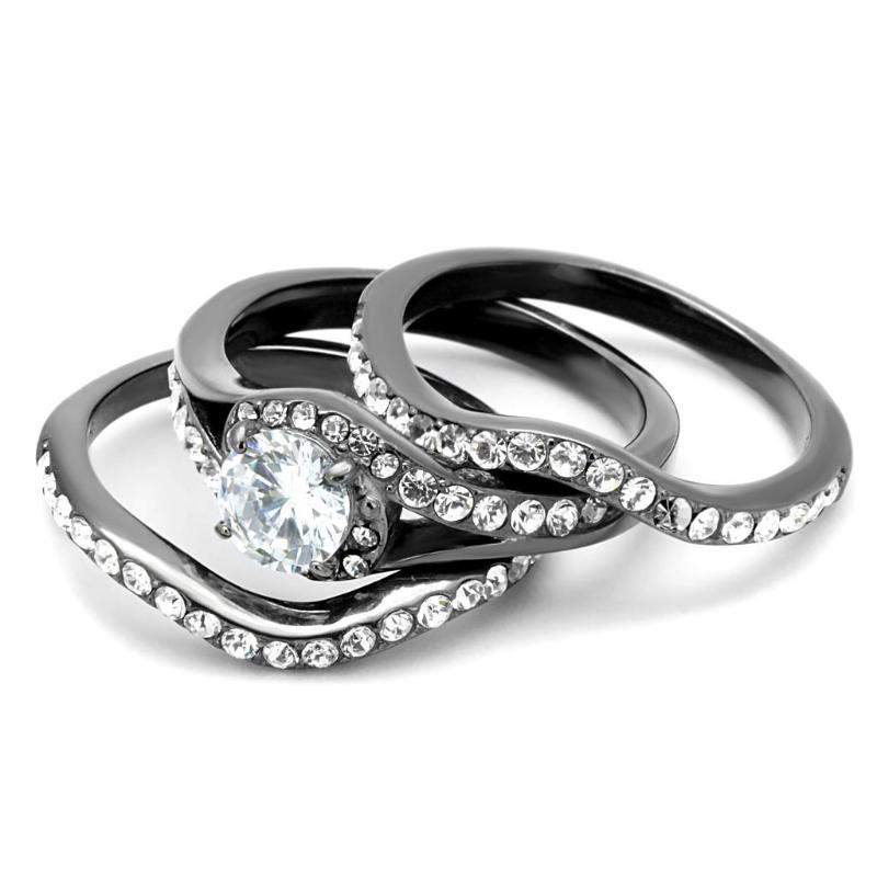 IP Light Black Stainless Steel Ring with AAA Grade CZ in Clear