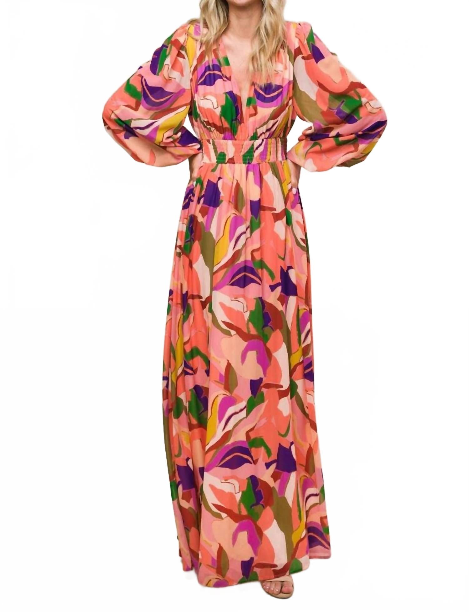 Over And Over Woven Maxi Dress In Peach